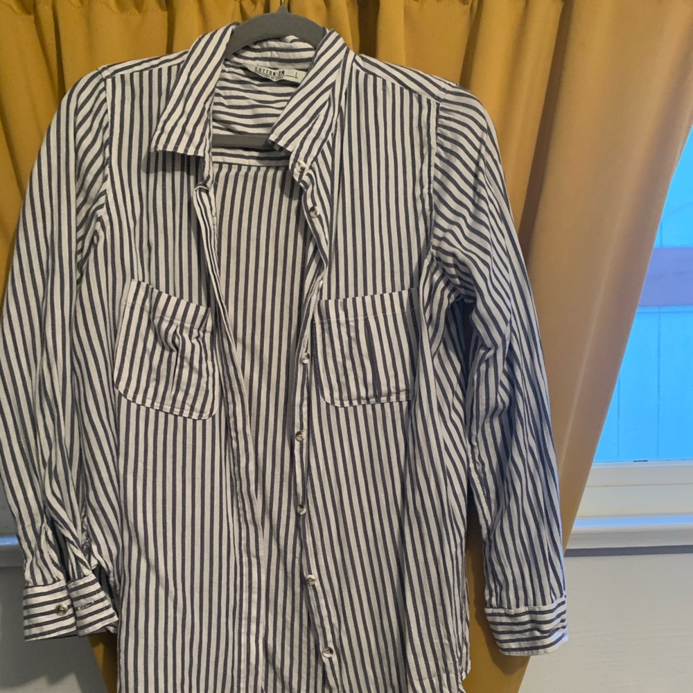 Navy blue and white striped button down